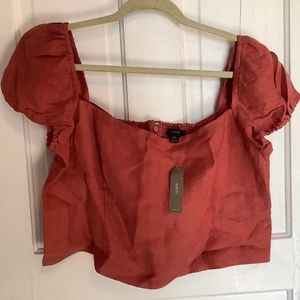 Squareneck linen-cupro top